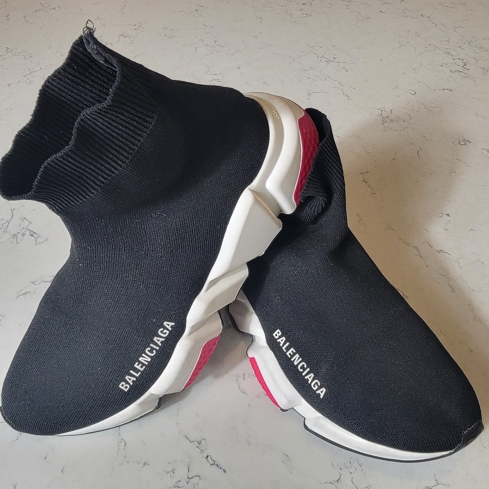 Authentic Balenciags Black and White and pink Speed Sneakers